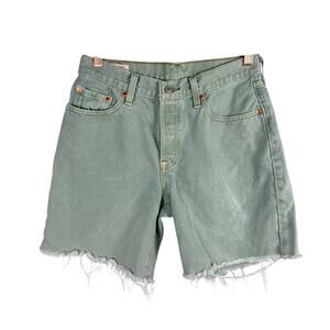 Levi's 501 90's Shorts Womens 27 Green Cut Off Button Fly 7" Inseam 100% Cotton